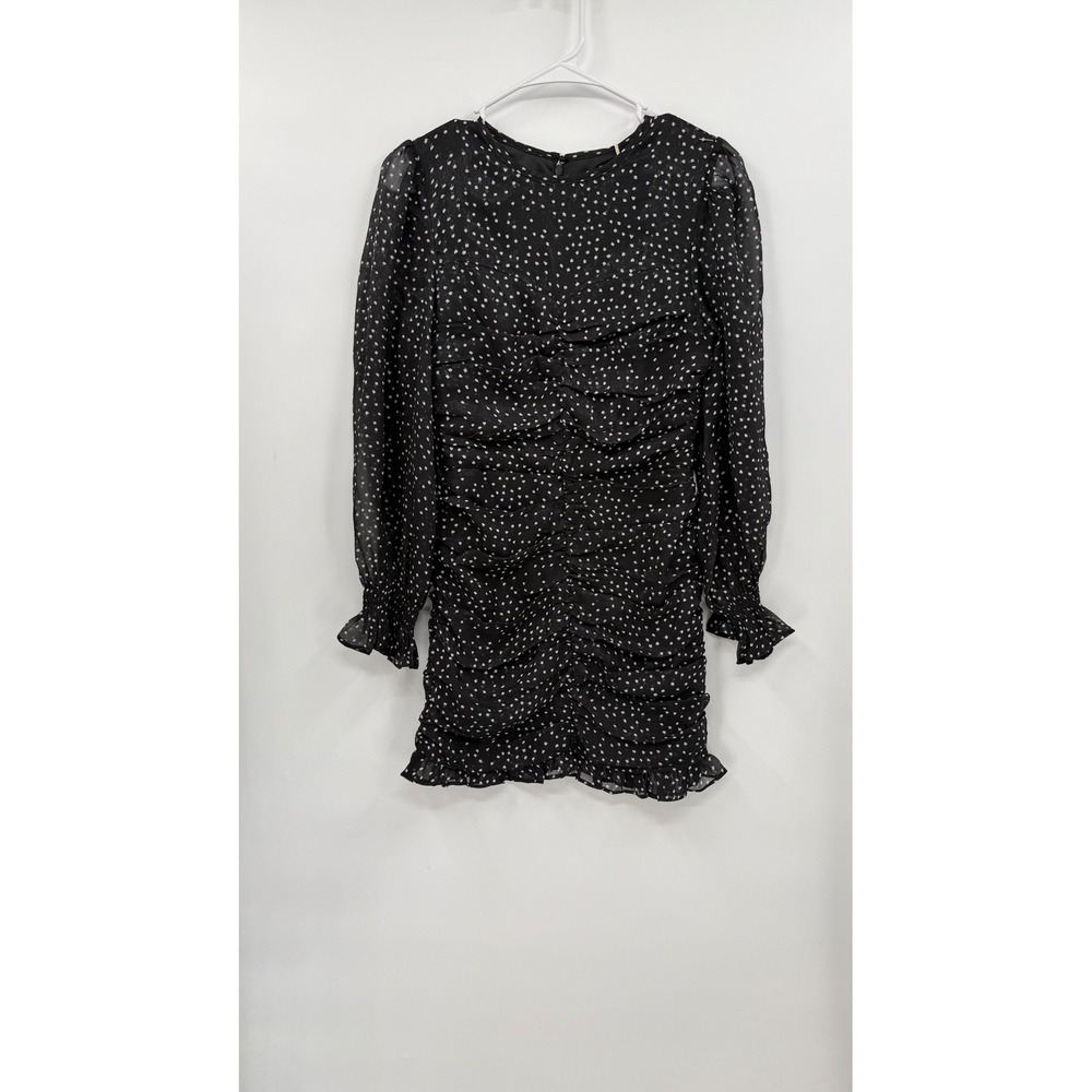 VICI Small Polka Dot Mini Dress Womens Black White Ruched Ruffle Long Sleeveβ